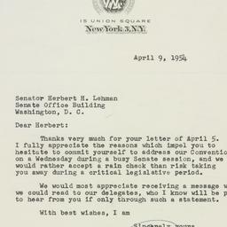 Letter: 1954 April 9