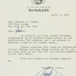 Letter: 1963 April 1