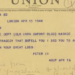 Telegram: 1944 April 15