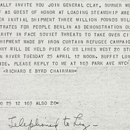Telegram: 1950 April 21