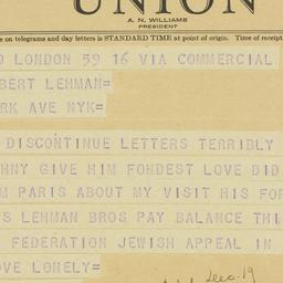 Telegram: 1944 December 19