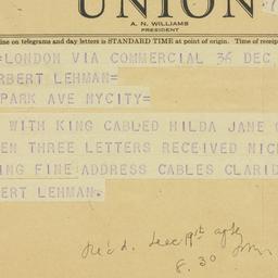 Telegram: 1944 December 19