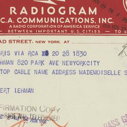 Telegram: 1944 November 29
