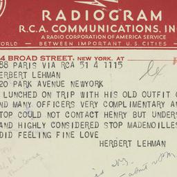Telegram: 1944 December 5