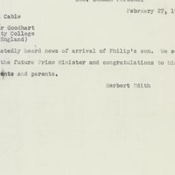 Telegram: 1952 February 27
