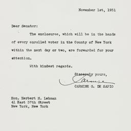 Letter: 1951 November 1