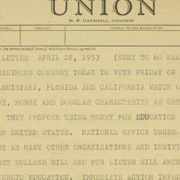 Telegram: 1953 April 28