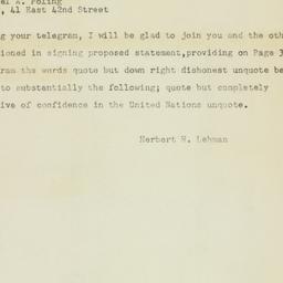 Telegram: 1948 March 9