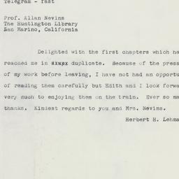 Telegram: 1961 February 2