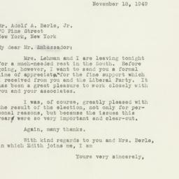 Letter: 1949 November 18