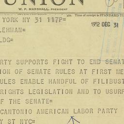 Telegram: 1952 December 31