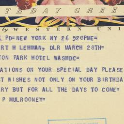 Telegram: 1954 March 26