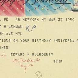 Telegram: 1959 March 27