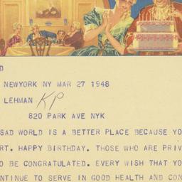Telegram: 1948 March 27