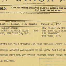 Telegram: 1955 August 17