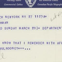 Telegram: 1943 March 27