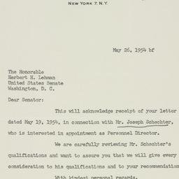 Letter: 1954 May 26
