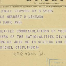 Telegram: 1950 November 8