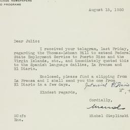 Letter: 1950 August 15