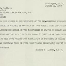 Telegram: 1950 August 29