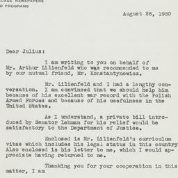Letter: 1950 August 26