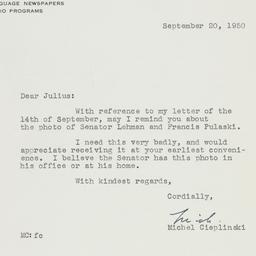 Letter: 1950 September 20