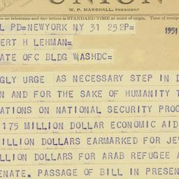 Telegram: 1951 August 31