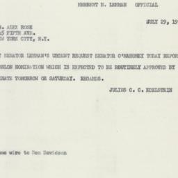 Telegram: 1955 July 29