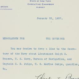 Memorandum: 1937 January 22