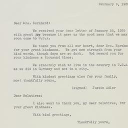Letter: 1939 February 9