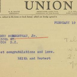 Telegram: 1940 February 19