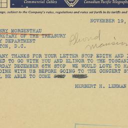 Telegram: 1941 November 19
