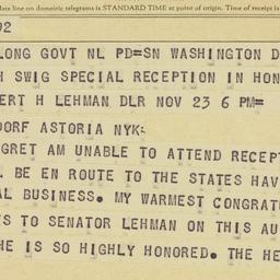 Telegram: 1958 November 21
