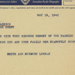 Telegram: 1942 May 18