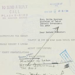 Telegram: 1949 November 11