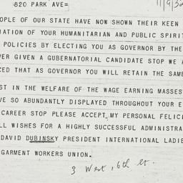 Telegram: 1932 November 9