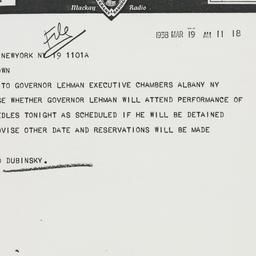 Telegram: 1938 March 19