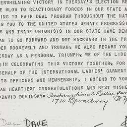 Telegram: 1949 November 10