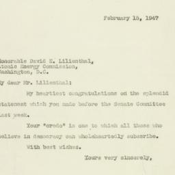 Telegram: 1947 February 15