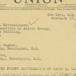 Telegram: 1947 February 17