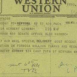 Telegram: 1955 April 15
