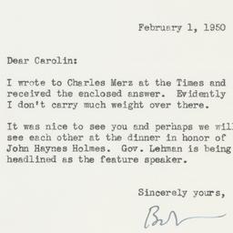 Letter: 1950 February 1