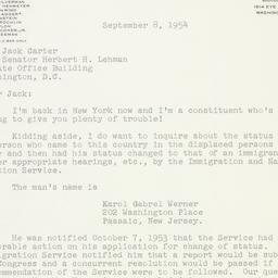 Letter: 1954 September 8