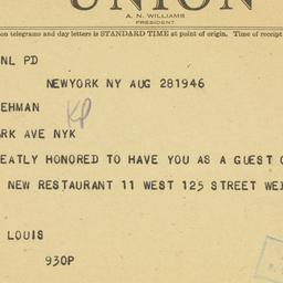 Telegram: 1946 August 28