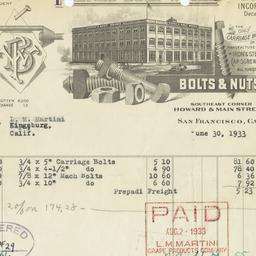 Payne's Bolt Works. Bill