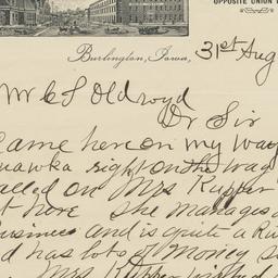 Union Hotel. Letter