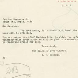 Standard Tool Co.. Letter