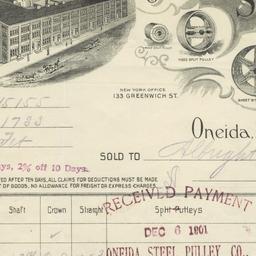 Oneida Steel Pulley Co.. Bill