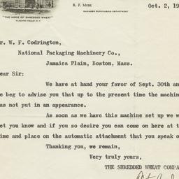 Shredded Wheat Company. Letter
