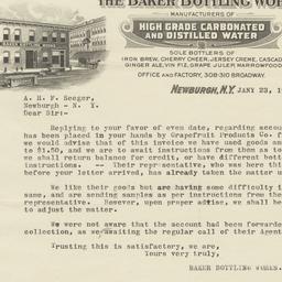 Baker Bottling Works. Letter